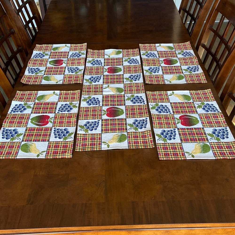 Set of 4 Fruit Motif Woven Cotton Placemats With Matching Table Runner